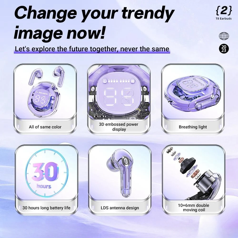سماعات أذن بلوتوث T8 Tws مع شاشة LED رقمية Hifi Enc Bt 5.3 سماعة أذن لاسلكية داخل الأذن لسماعة رأس Xiaomi Huawei iPhone