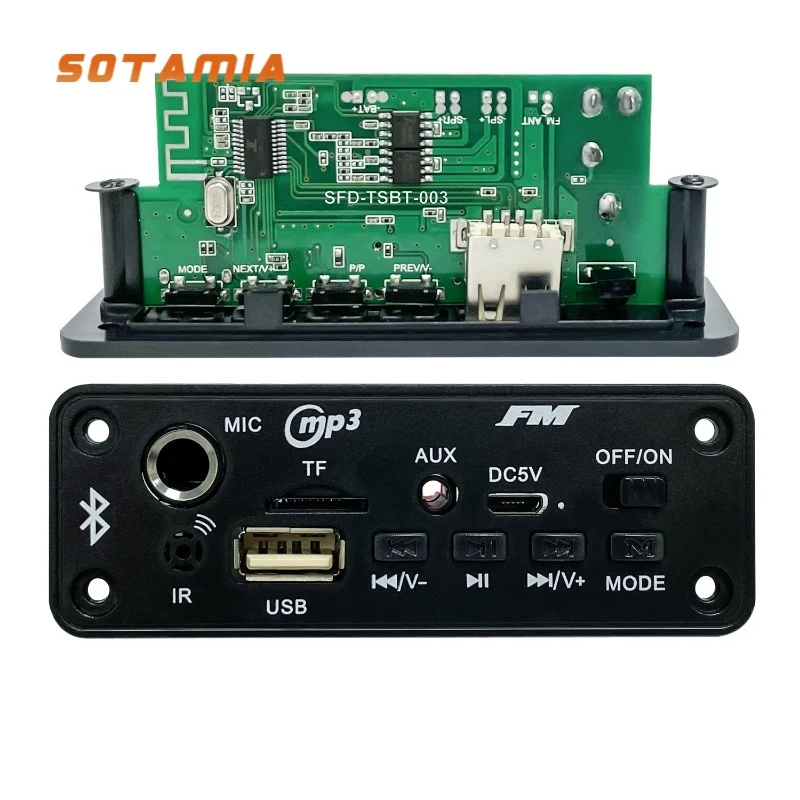 

SOTAMIA Bluetooth Audio FM Radio 5W Power Amplifier Board with Microphone Socket Lithium Battery Charging 5V Speaker Decoding