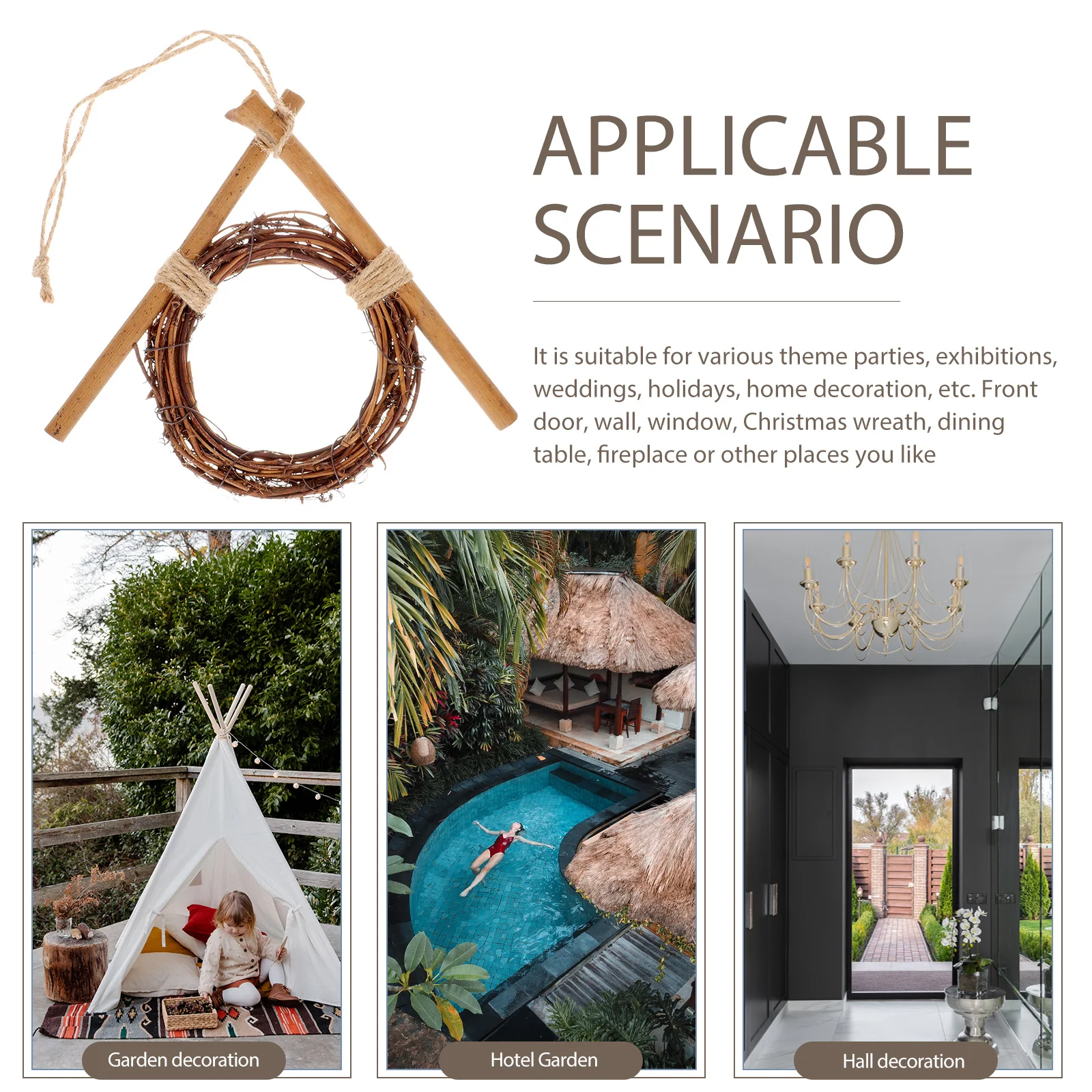 

4Pcs Rattan Frame Round Wreath DIY Hanging Pendant Indoor Outdoor Festival Wall Decor Wedding Hanging Adornment Props Decoration