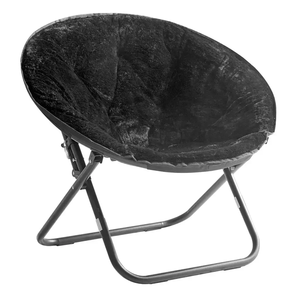 Black Faux Fur Saucer Chair Foldable Frame 225 lbs Capacity Urban Shop Plush Lounge Dorm Room Cozy Seat No Assembly 30