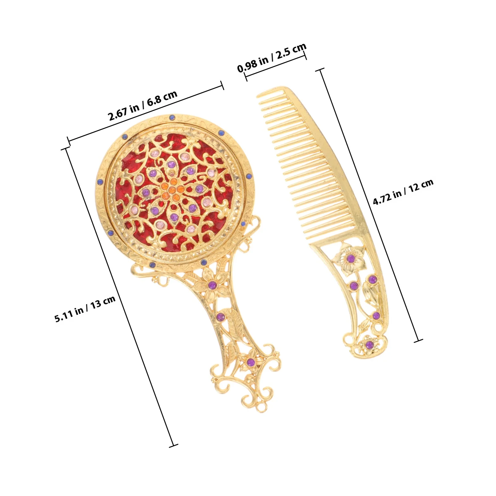 1セット ヴィンテージミラーコームセット クラシックコンパクトハンドミラー 装飾バニティセット ティーン向け 女性用 パーティー 旅行用