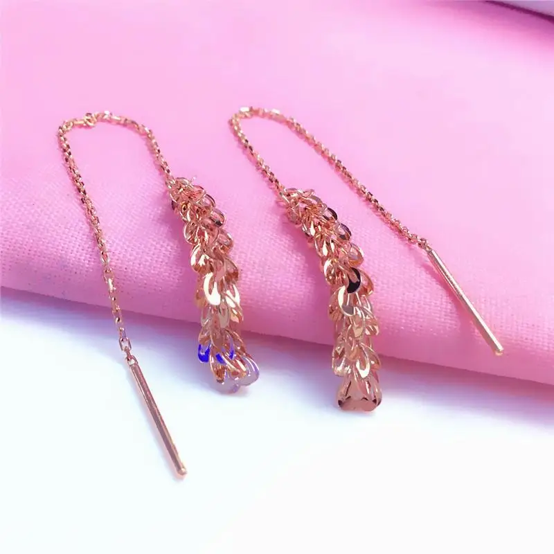 

585 purple gold plated 14K rose gold geometric tassel earrings for women original fashion exaggerated Ear line fine jewelry