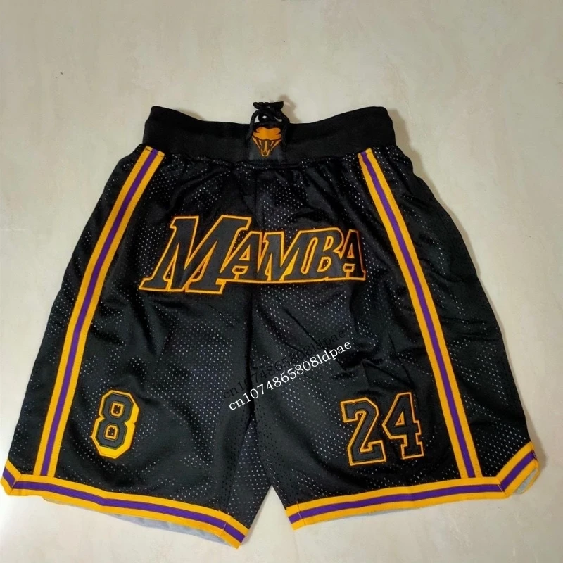 

Basketball Shorts Oversize Men 24 Bryant Athletic Sport Black MAMBA Embroidery Sewing High Street Hip Hop Breathable Middle Pant