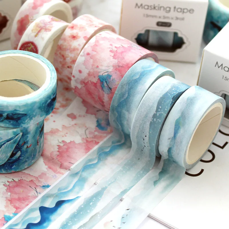 3 ชิ้น/ล็อตโรแมนติกเชอร์รี่ Washi เทป DIY ตกแต่งสมุดภาพ Notepad ไดอารี่สติกเกอร์ Masking เทปสํานักงานเครื่องเขียนโรงเรียนซัพพลาย