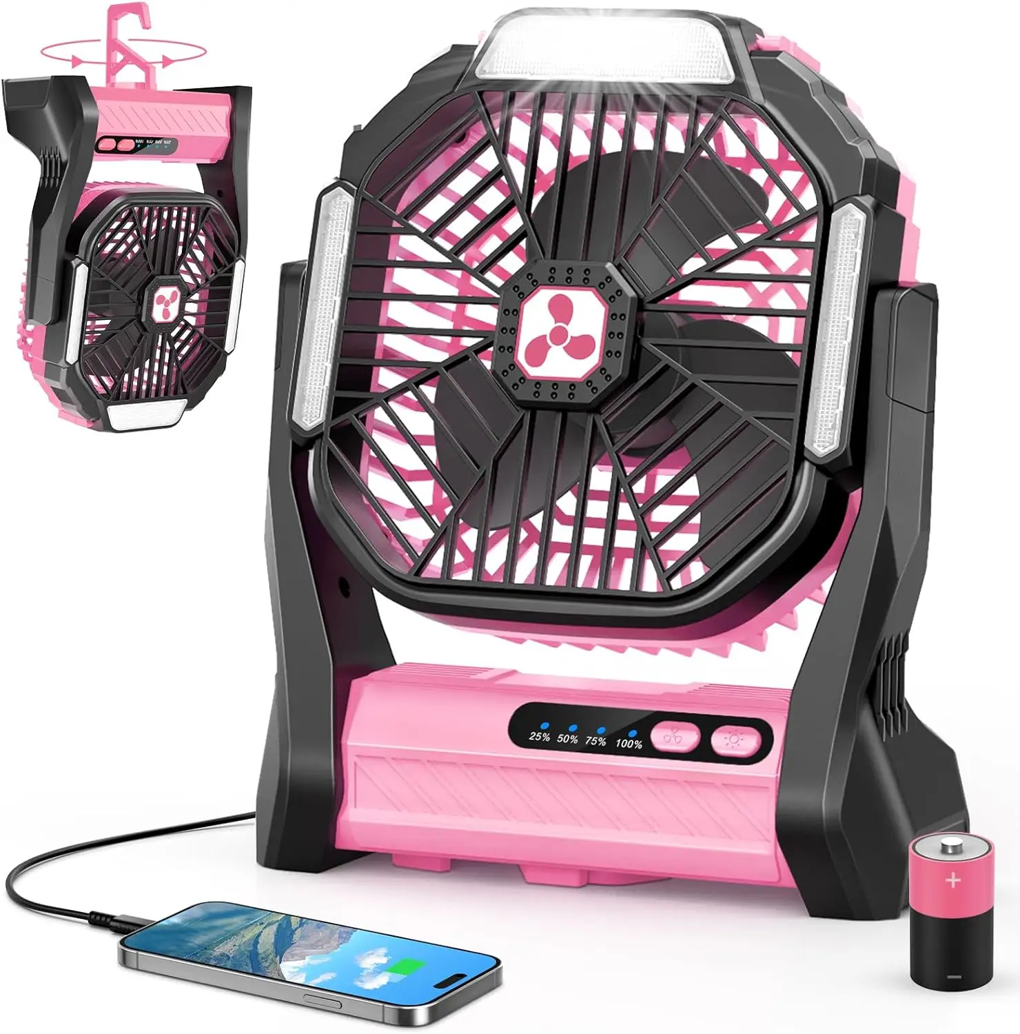 

Портативный перезаряжаемый вентилятор с аккумулятором 20000 мАч, SOS-фонариком и светодиодным фонарем для кемпинга, путешествий, офиса и дома