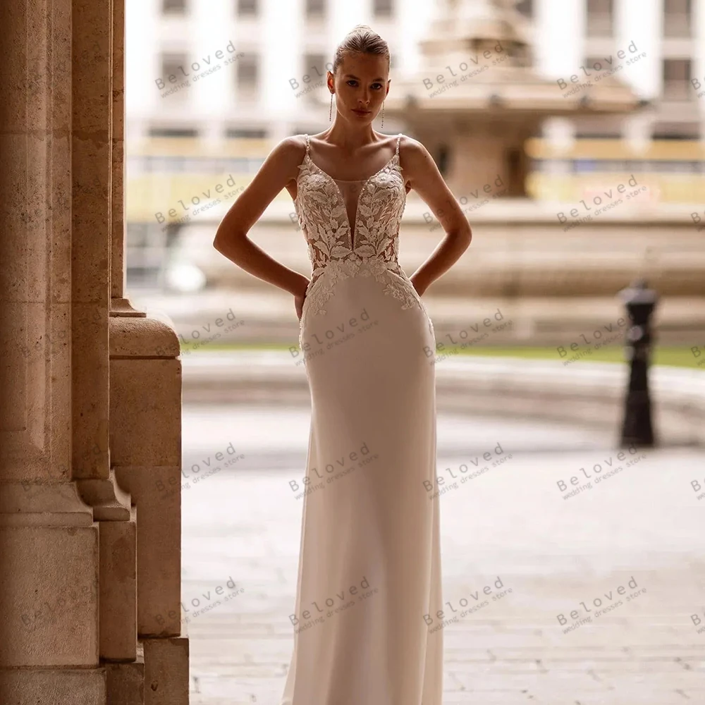 

Graceful Wedding Dresses Satin Bridal Gowns Lace Appliques Sleeveless Backless Robes Vestidos De Novia Glamorous Customized 2025