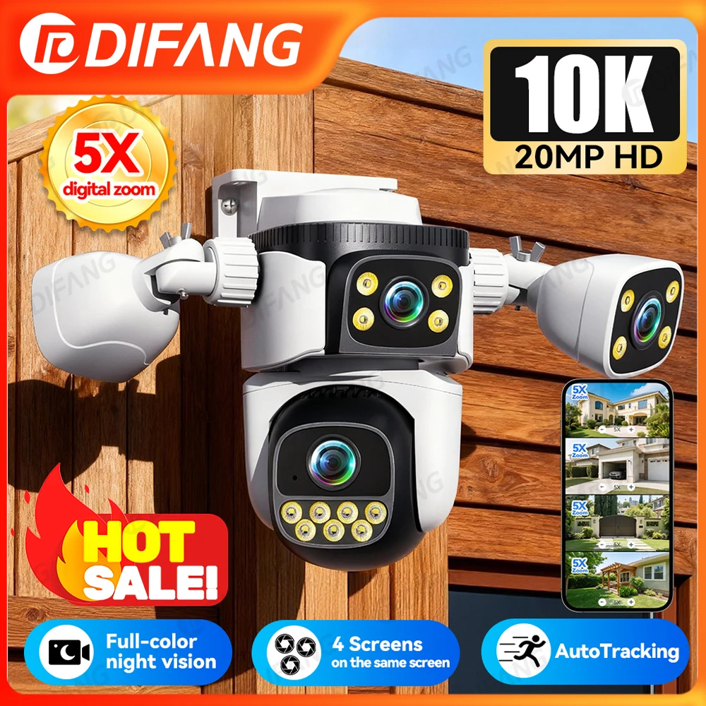 

Новая Wi-Fi PTZ-камера для умного видеонаблюдения, 20 МП, 4 объектива, 5-кратный зум, уличная камера безопасности, круглосуточная запись, автоматическое отслеживание с ИИ, ночное видение
