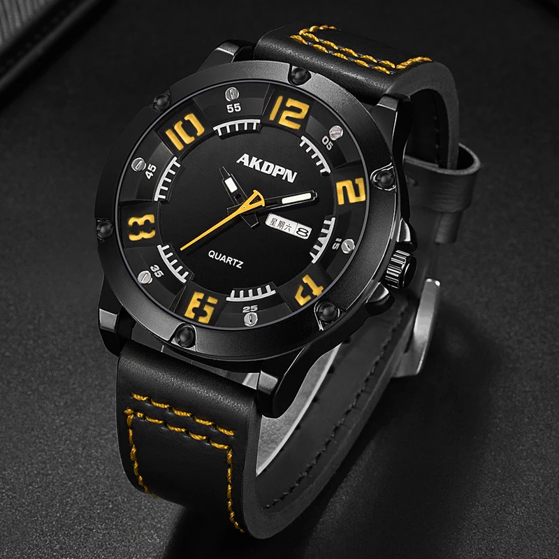 Relógio esportivo masculino relógios de quartzo pulseira de couro à prova dwaterproof água relógios de pulso masculino casual relógio de negócios relógios de luxo