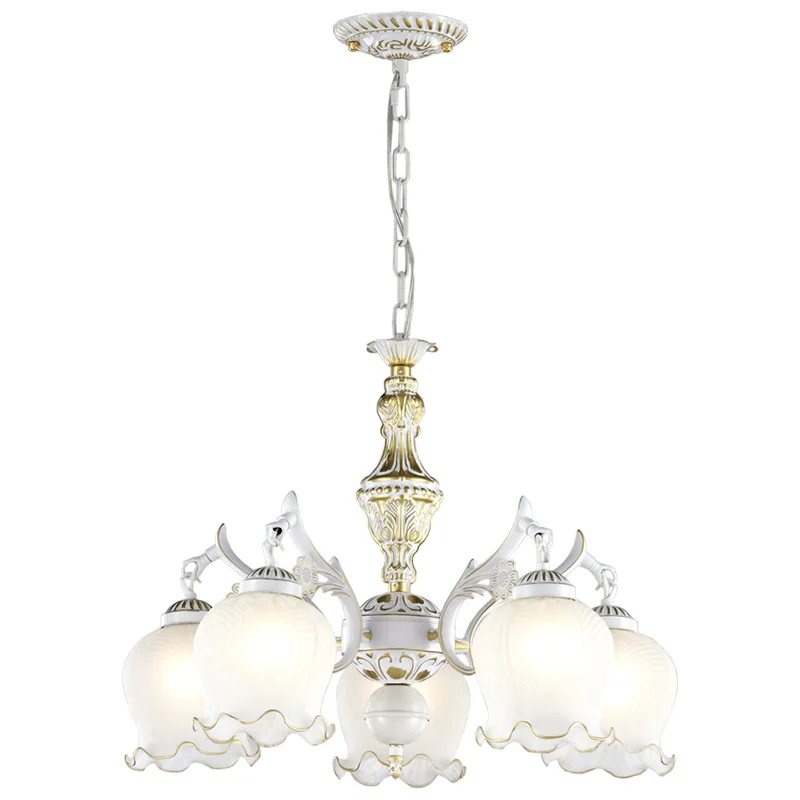 Modern LED Flower Ceiling Chandeliers Ironwork Countryside Retro Glass Pendant Lamp Home Decor Hanging Light Luster Fixtures