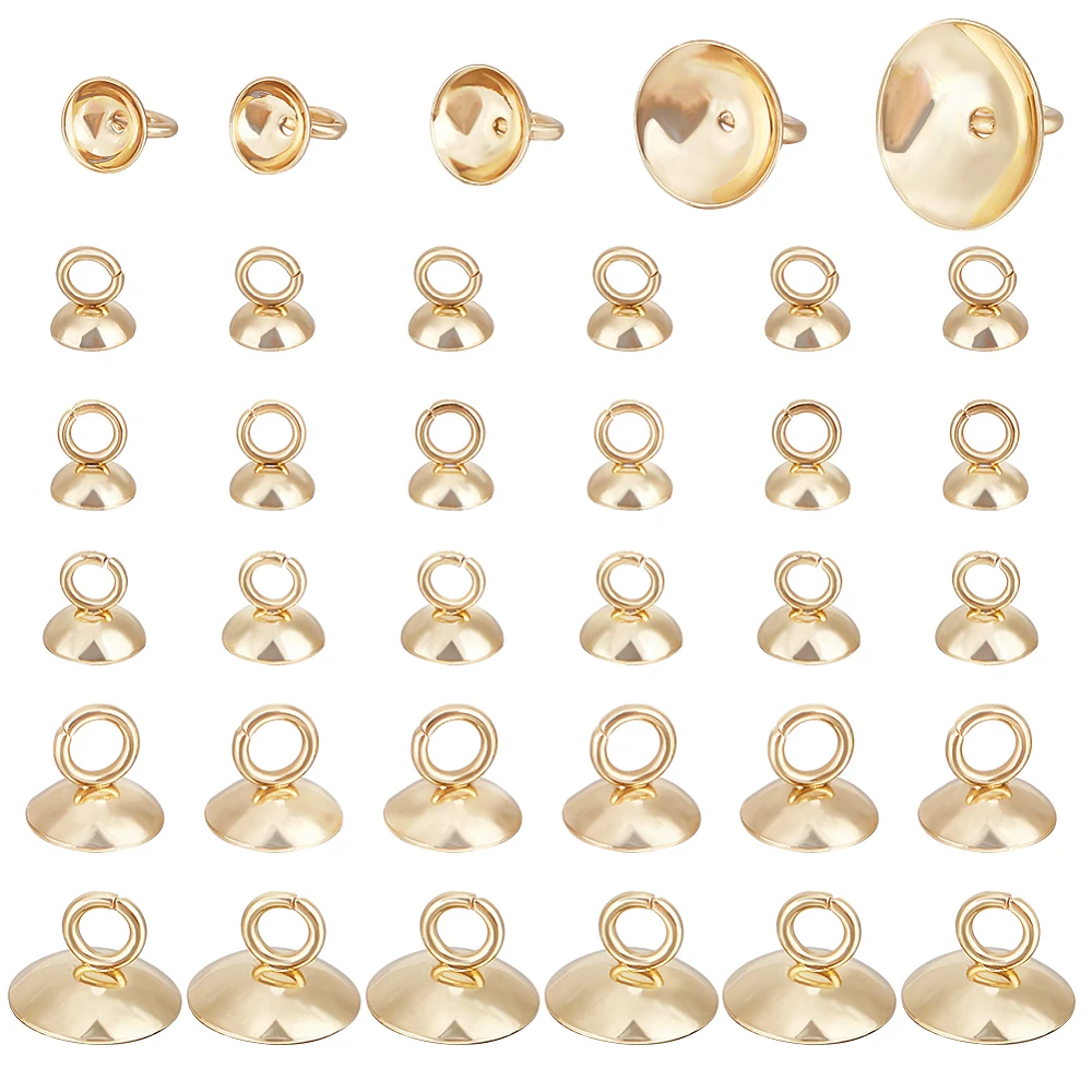 110Pcs 5 Size 304 Stainless Steel Bead Cap Pendant Bails for Globe Glass Cover Pendant Making Real 18K Gold Plated