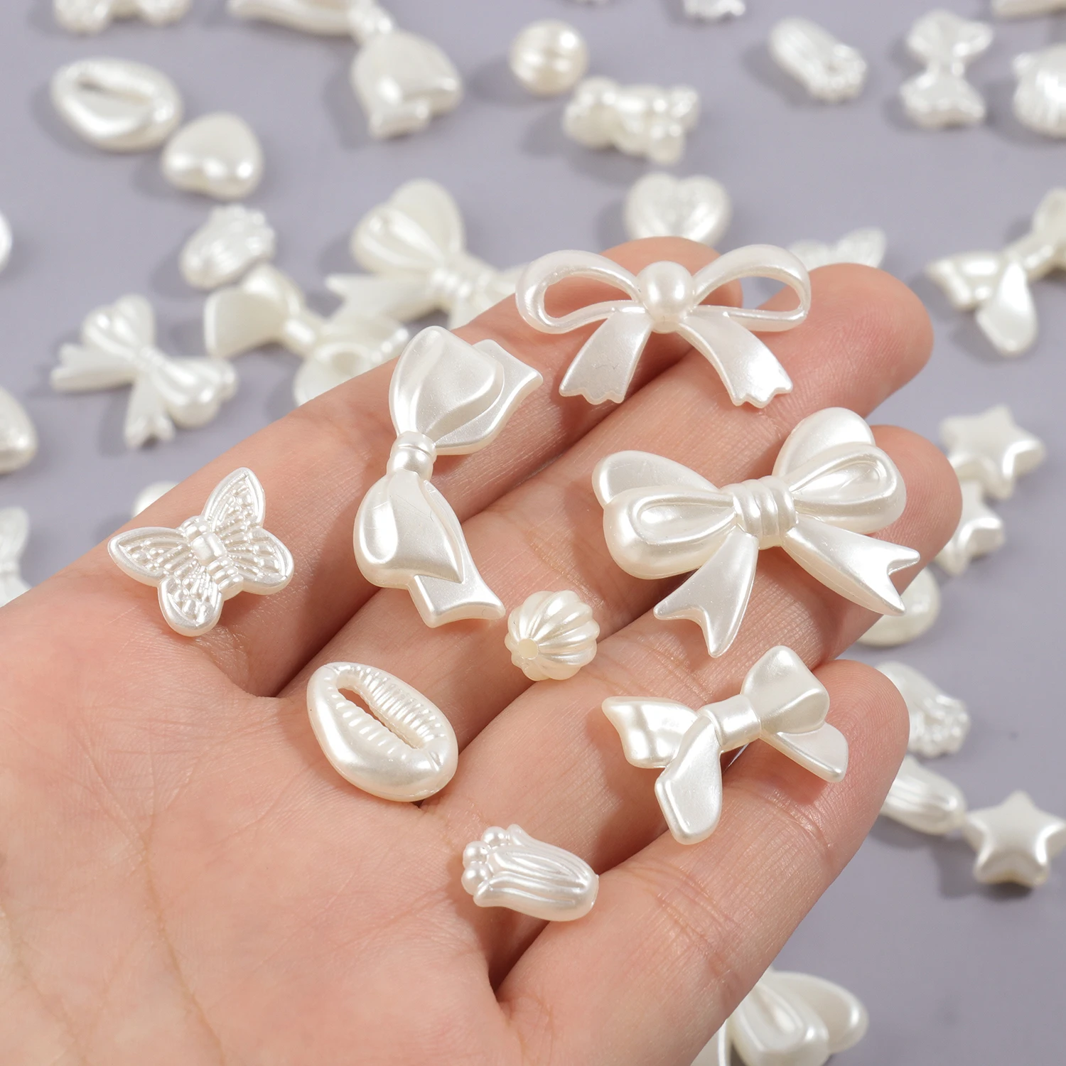 50pcs ABS Flower Spacer Beads White Imitation Pearls Star Bow Loose Beads for Jewelry DIY Making Bracelet Necklace Accessories