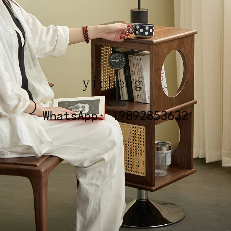 black walnut medieval rattan weaving process rotating side cabinet bedroom bedside table corner few
