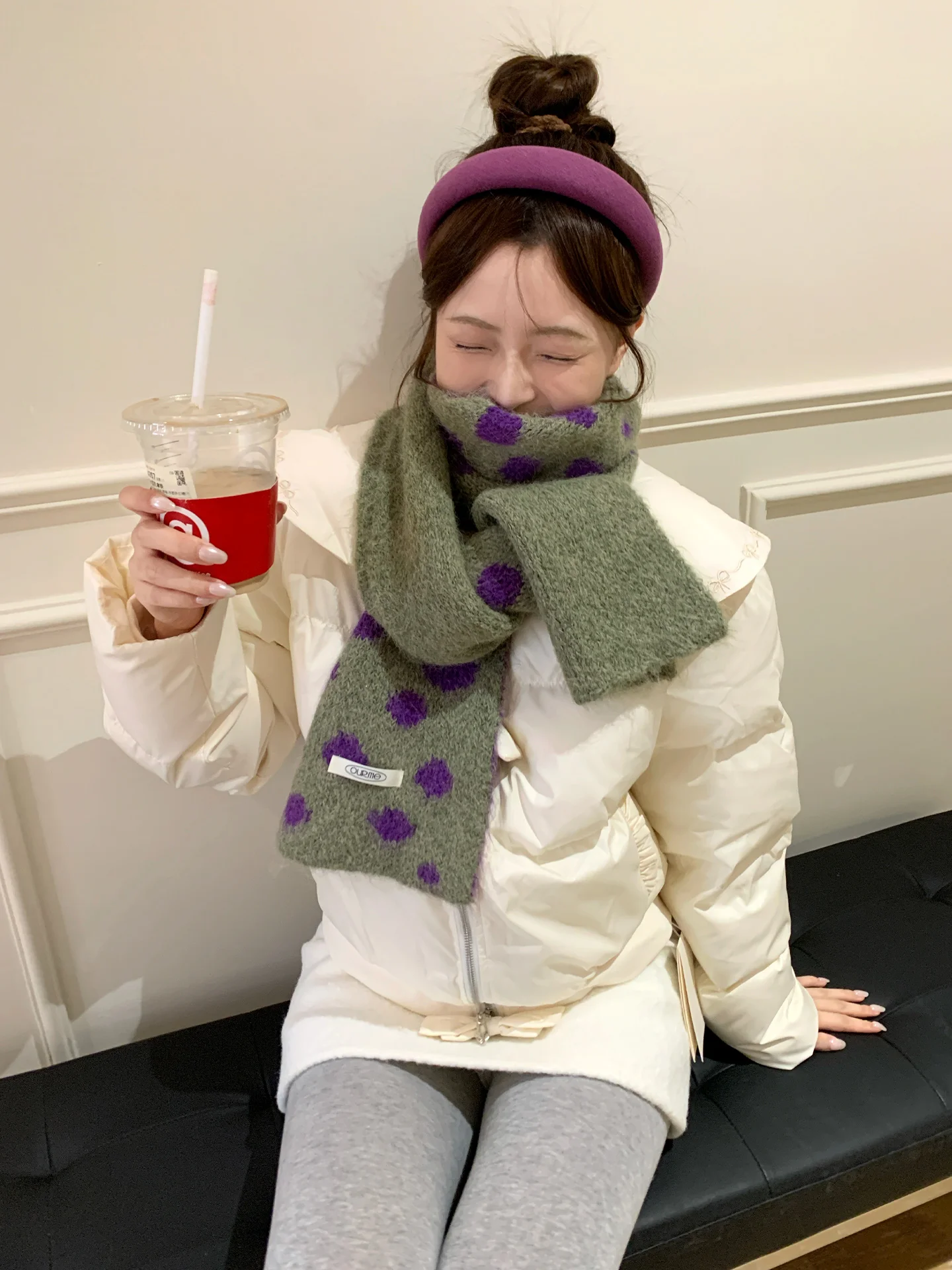 

Модный корейский стиль, плюшевый вязаный шарф в горошек для женщин, теплый шерстяной шарф для шеи на осень и зиму