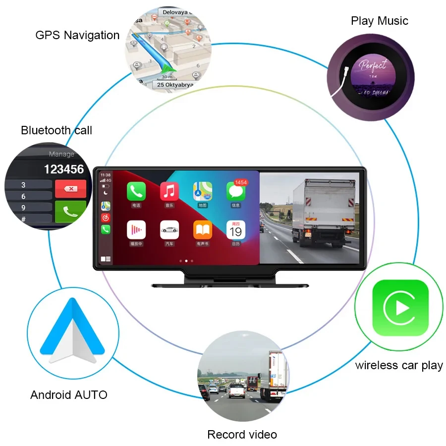 10.26 Inch Dash Cam 4K CarPlay Android Auto Car Dvr Wireless 5G WiFi Bluetooth AUX Dashcam GPS Track FM Video Recorder Camera image 3