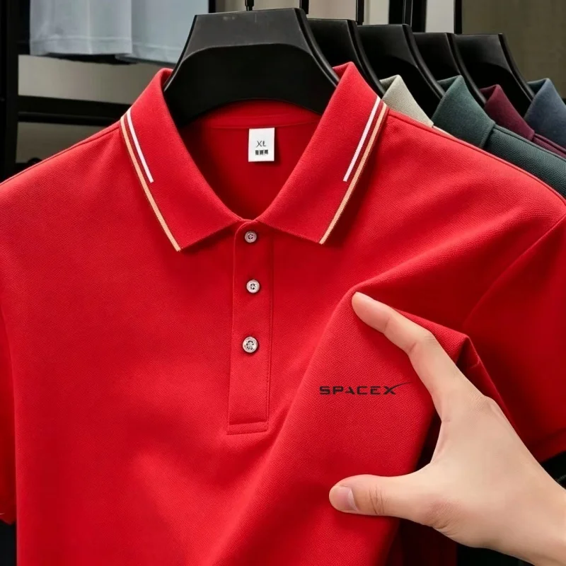 Men's summer luxury polo shirt comfort fit quick-dry ice silk airy high-quality business golf short sleeve premium pattern top