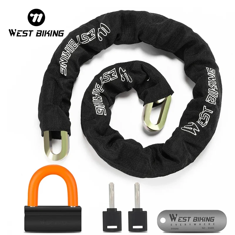 WEST BIKING Bicycle Chain Lock 2 In 1 U-lock Thicken Durable Anti-theft Safety Lock With 2 Keys MTB Road Bike Accessories