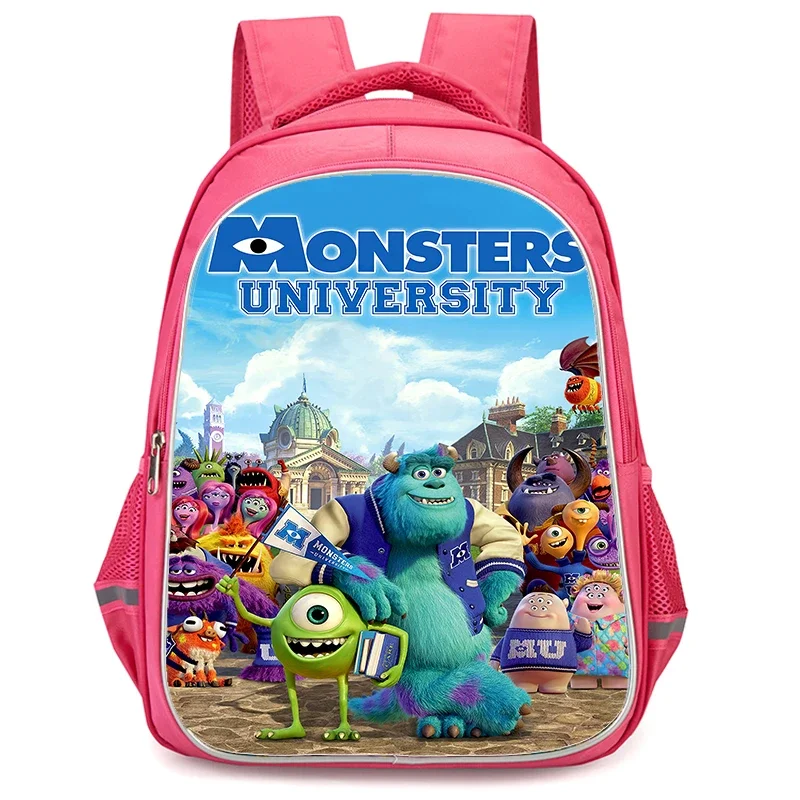 Monsters Inc Girls School Backpack with Double Zipper Pocket,Pink Cartoon School Bags,Durable 16-in Kids Bags for Pupil Students