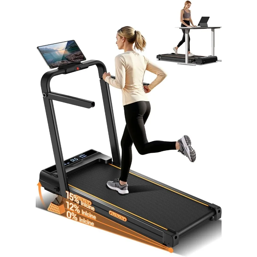 Walking Pad with 16 Incline for Home Use, Foldable Steel Frame, Black, Space-Saving Quiet Motor Design
