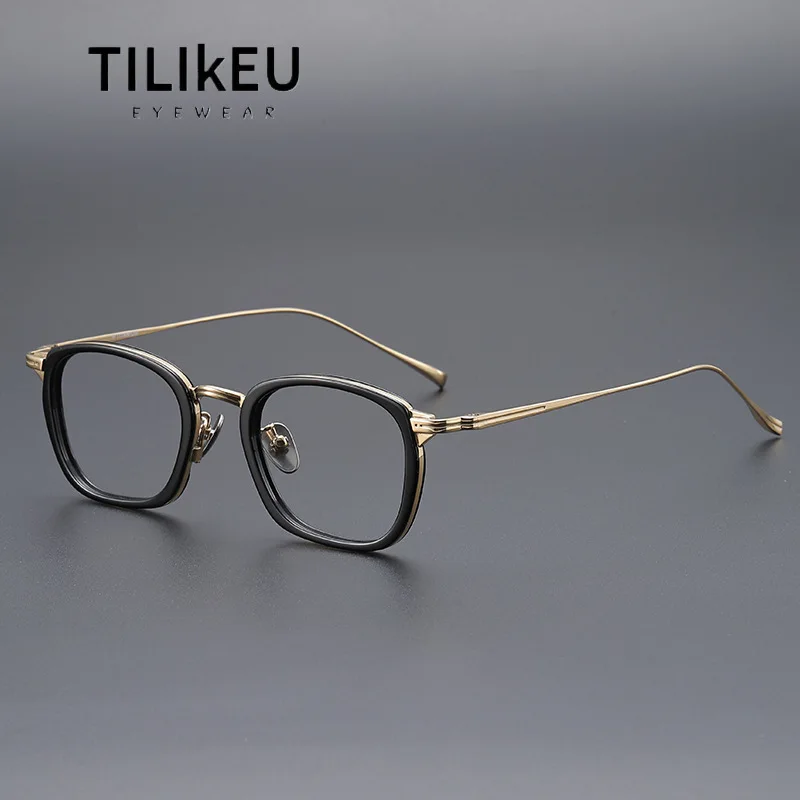 

Top Quality Acetate Titanium Glasses Frame Men Retro Square Wide Prescription Eyeglasses Luxury Women Round Face Japanese Style