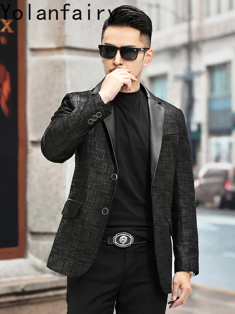YOLANFAIRY 100% Real Sheepskin Genuine Leather Jacket Men Suit Coat Korean Fashion Natural Leather Jackets Man Thin Mens Coats