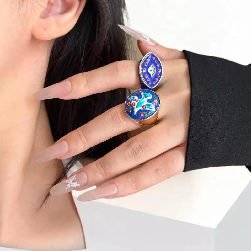 مبالغ فيها خمر المينا رأس الحصان الطيور رسمت عين الشيطان واسعة حلقة مفتوحة أنيقة اكسسوارات مجوهرات للنساء هدية #6