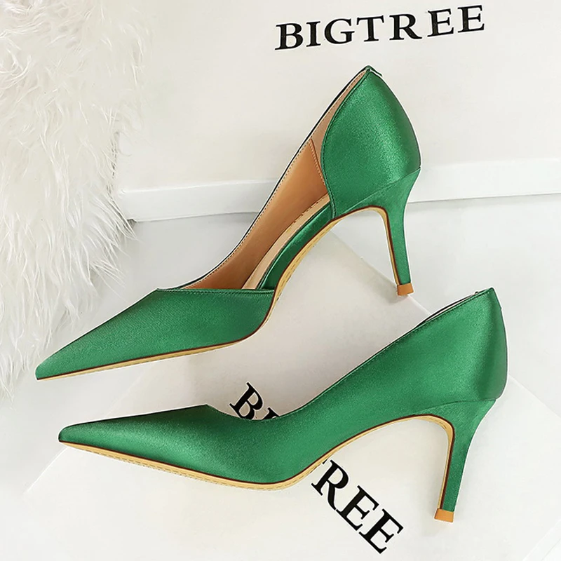 BIGTREE Shoes Women Pumps Fashion High Heels Stilettos Silks Satins Women Heels Sexy Party Shoes Large Size 34-43 Female Pumps