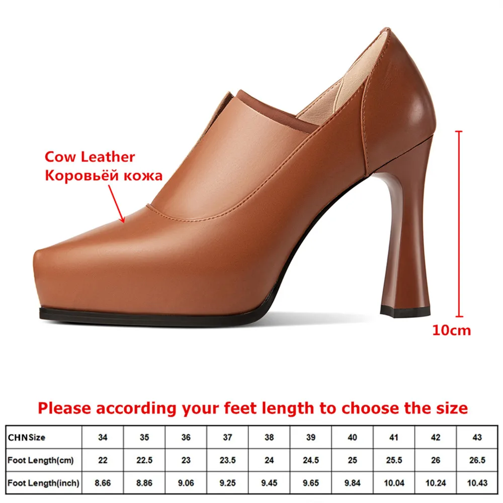 MILI-MIYA Women’s Pointed-Toe Calfskin High Heels With Extra-High Chunky Heels And Classic Platform Big Size 34-40 Dress Party
