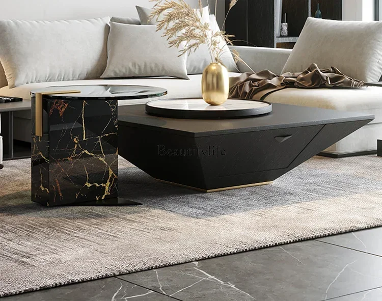 

Light Luxury Stone Plate Coffee Table Combination Small Apartment Nordic Modern Solid Wood Simplicity Marble