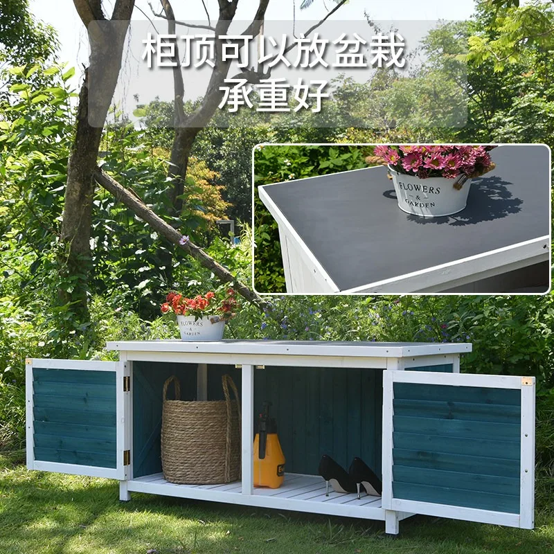 Outdoor storage cabinet, balcony, rainproof and sun-corroded solid wood low cabinet, garden outdoor foyer, courtyard, shoe cabin