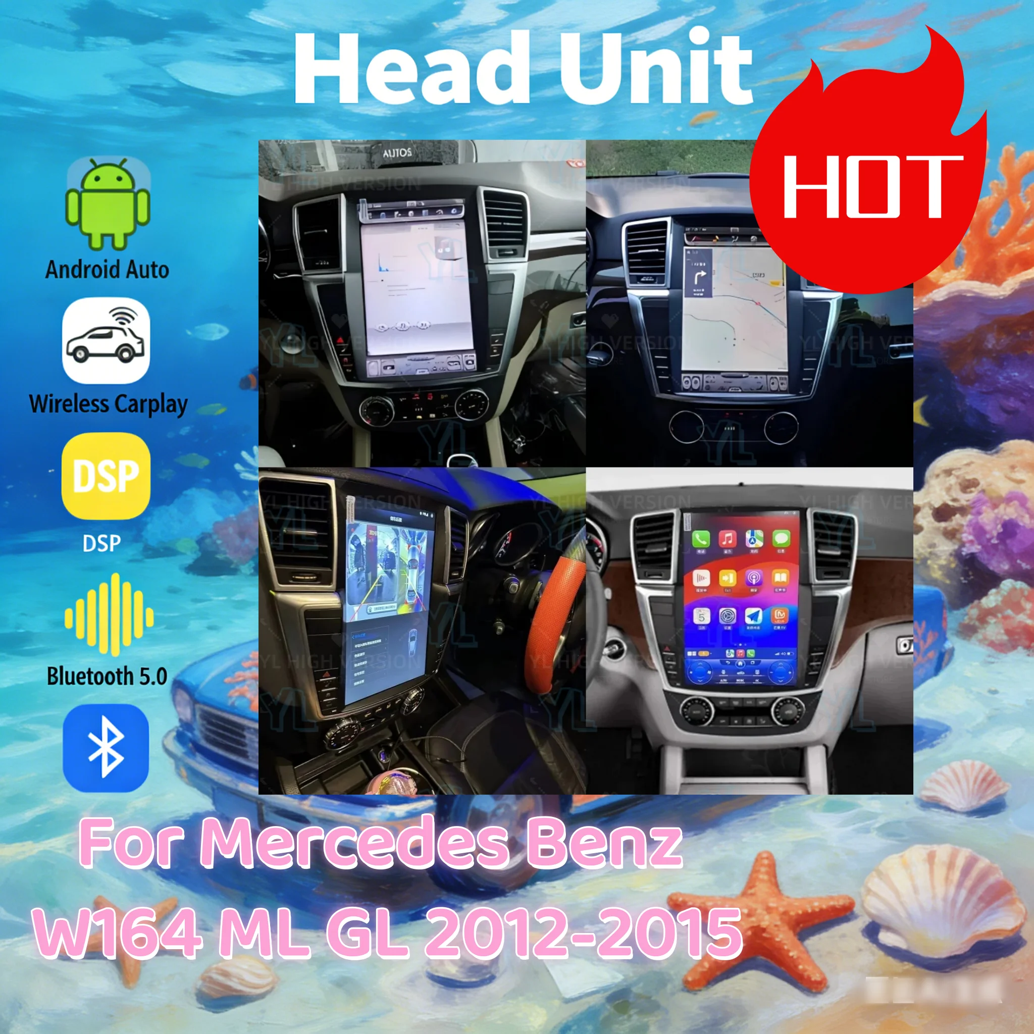 12.3 Inch Car Radio For Mercedes Benz ML GL W166 X166 2012-2015 Android 13 Multimedia Player GPS Wireless Carplay Unit Bluetooth