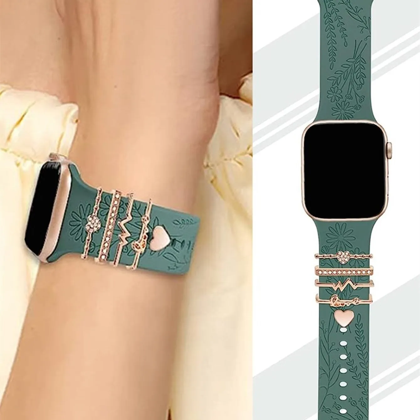 Borchie per chiodi con anelli per cinturini in strass da 5 pezzi, graziose decorazioni per ciondoli per cinturini per orologi in metallo compatibili con la serie IWatch Watchb