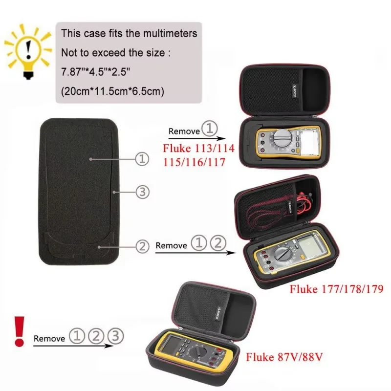 Carrying case for Fluke 117/115/116/114/113, Digital Multimeter and Fits for Fluke 101/106/107