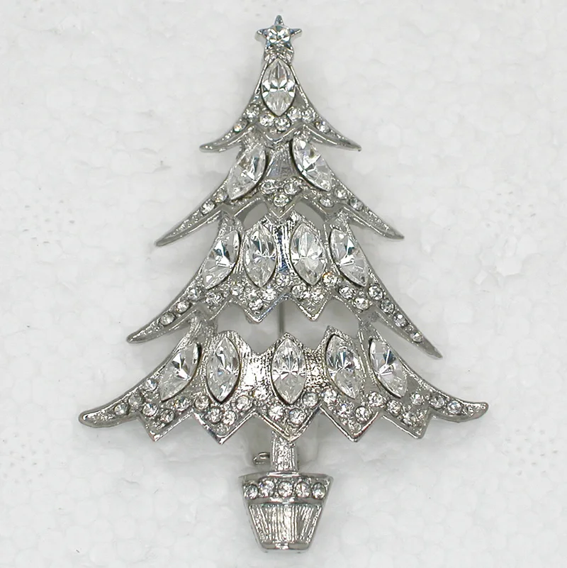 

60pcs/lot Mixed Color (Can Notes Color) Wholesale Rhinestone Marquise Christmas tree Pin brooches Christmas Gift C101506