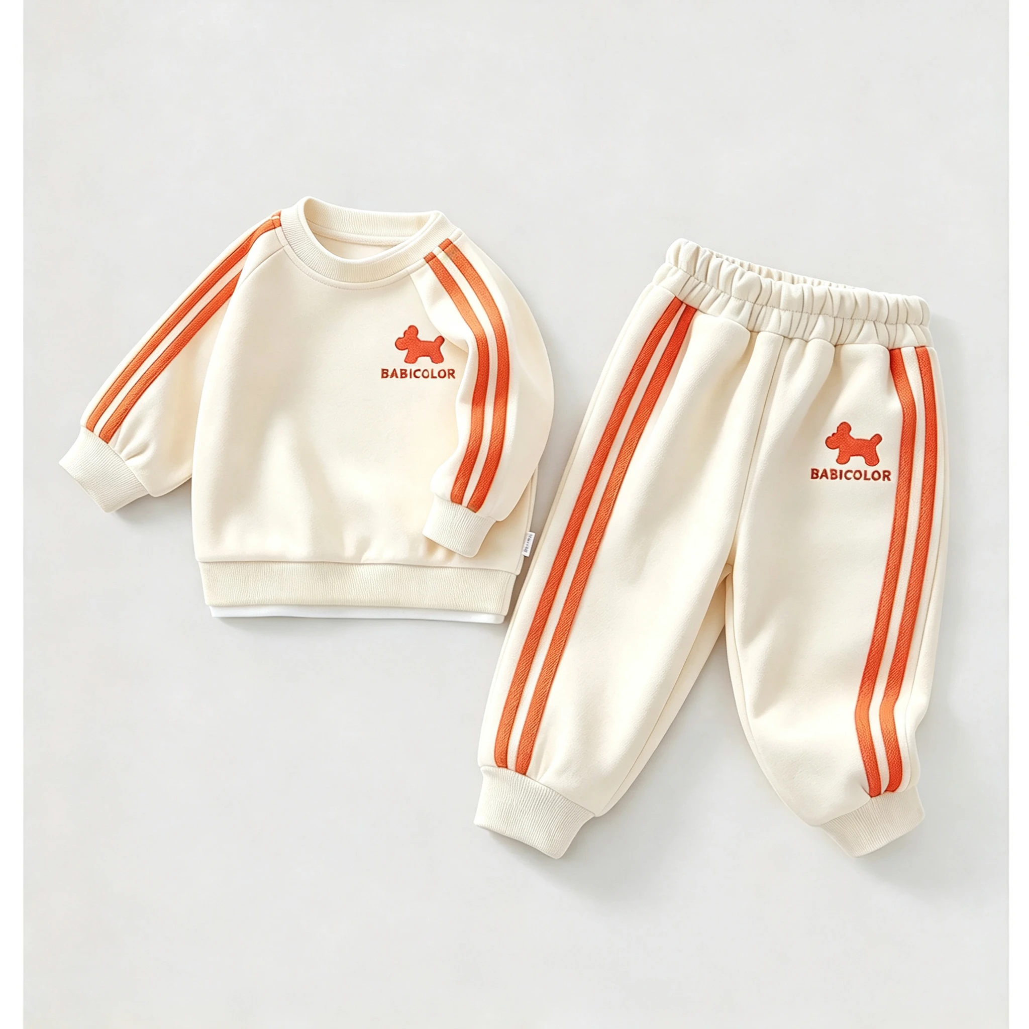 Infant Kids Fleece Tracksuit 2pcs Long Sleeve Pullover Sweatshirt Jogger Pants Cartoon Puppy Embroidery Side Stripe Warm Casual
