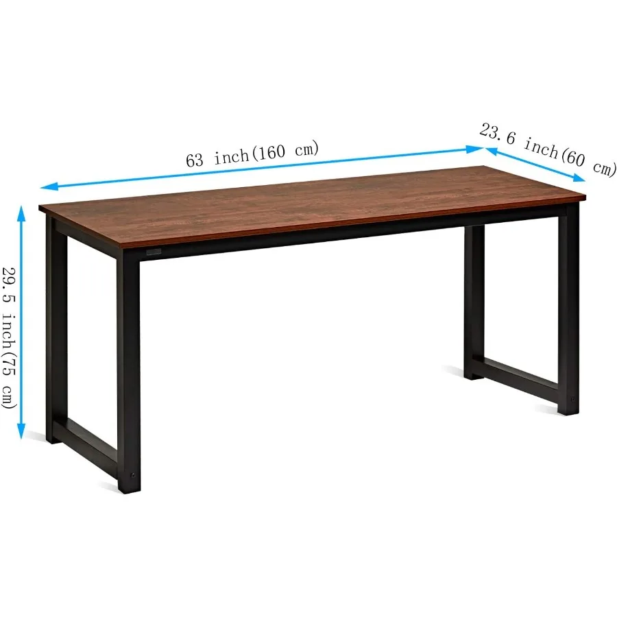 63 Inch Computer Desk for Home and Office Use Modern Simple Industrial Style Study Table with Leg Bars Rustic Brown Finish Idea