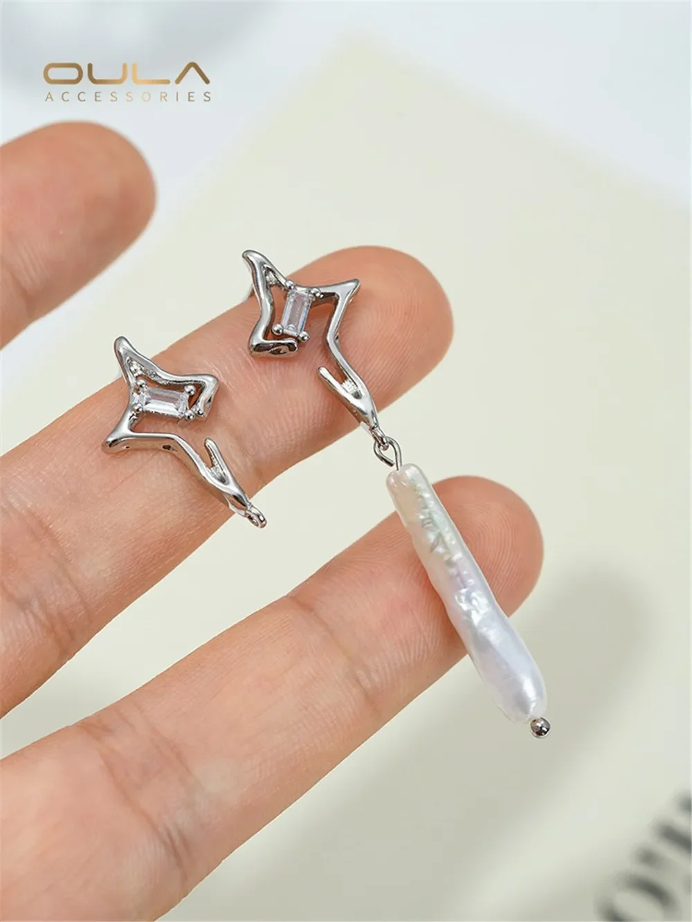

14K Gold Covered Lava Star Earrings with Hanging Ring Irregular DIY Handmade Silver Needle Earring Accessories Color Material