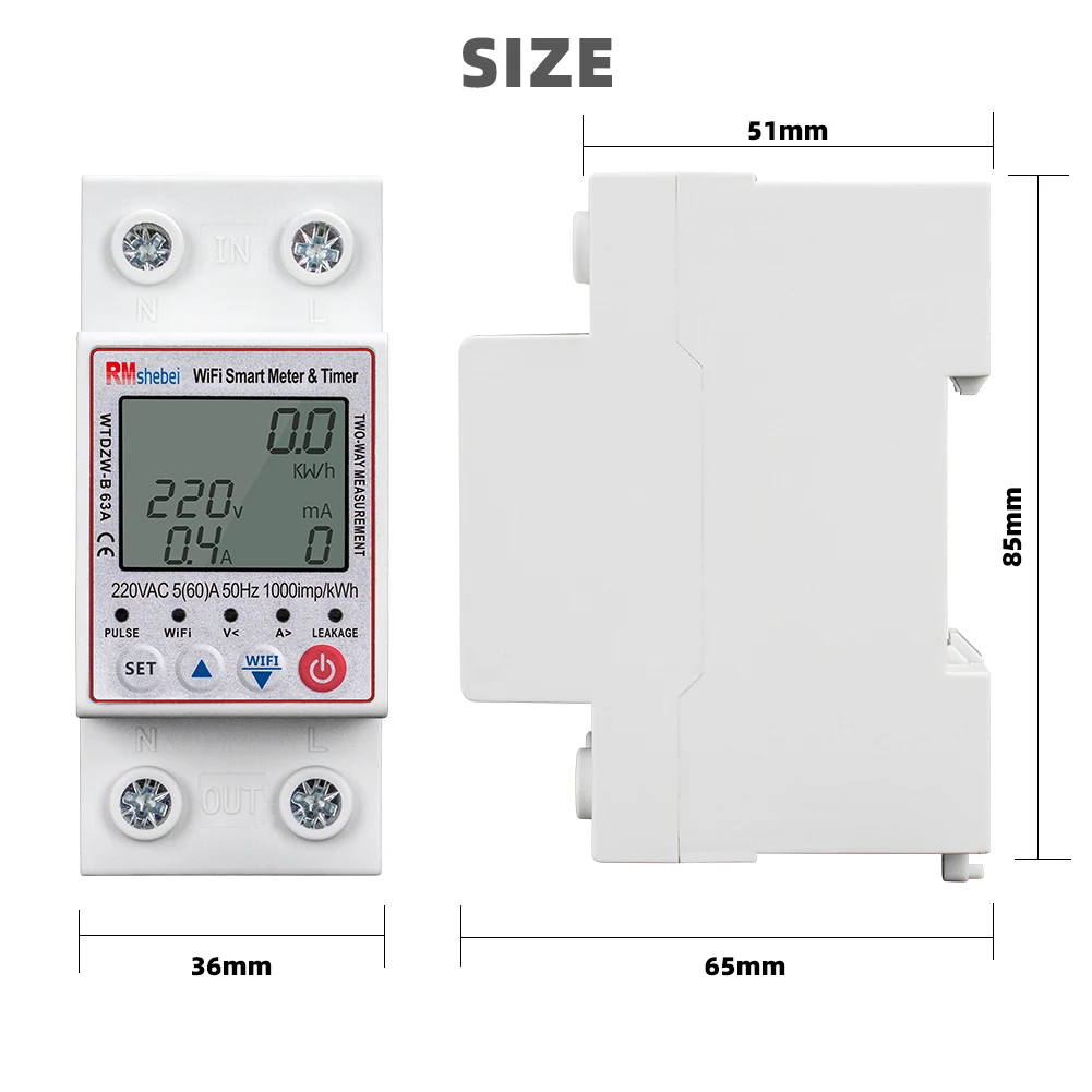 Tuya Photovoltaic Bidirectional WiFi MCB Metering Breaker, Timer Backlight, Over Under Voltage, Earth Leakage, Two-Way Measureme