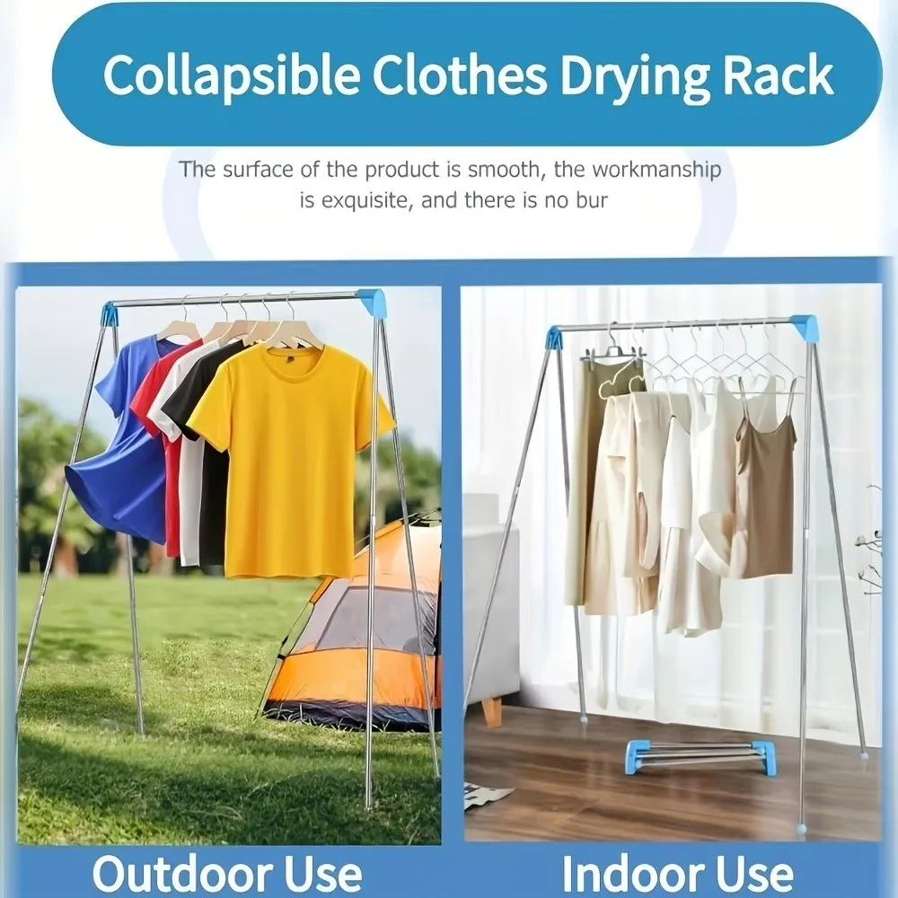 Stainless Steel Travel Garment Rack Space Saving Adjustable Angle Folding Clothes Rack with Non Slip Feet Compact