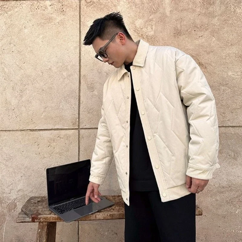 

Heavyweight Corduroy Men's Coat 2025 New Style Zip Up Front with Faux Fur Trim Thermal Insulated Winter Jacket for Men