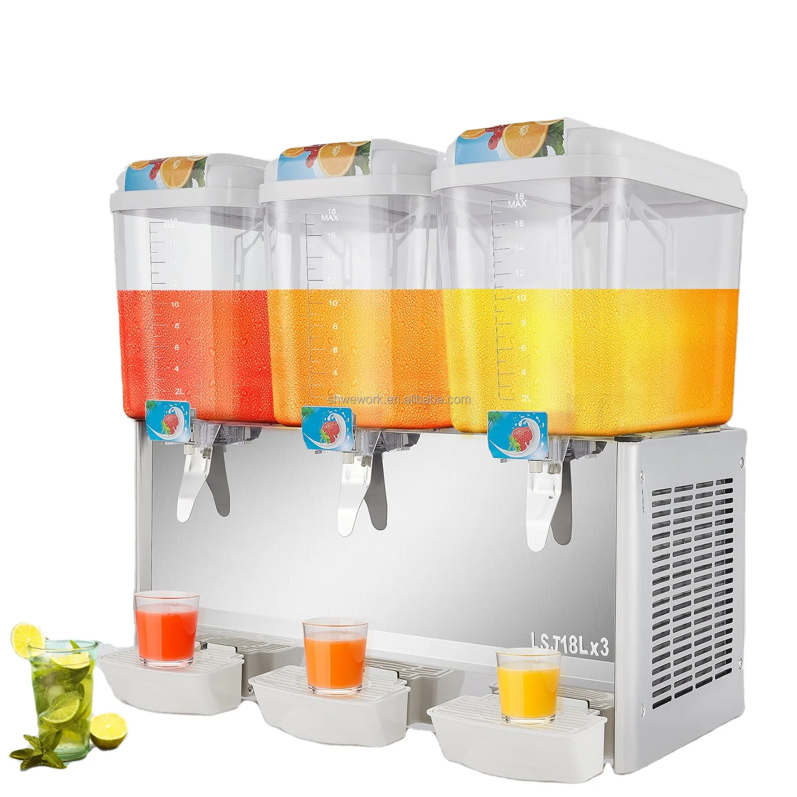 

WeWork 18L*3 Tanks Commercial Beverage Dispenser Juice Dispenser 350W Stainless Steel Ice Tea Drink Dispenser
