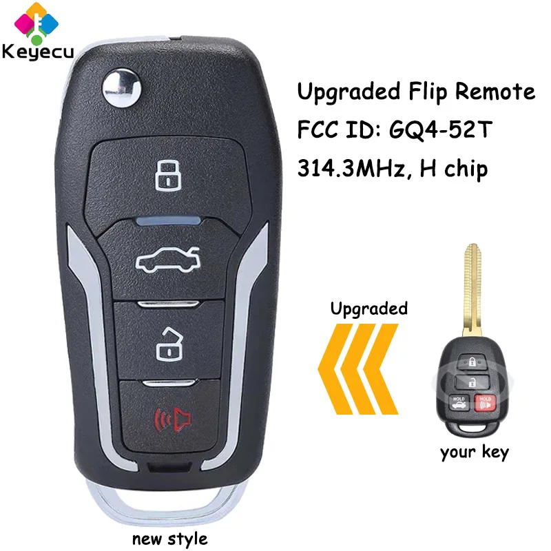 

KEYECU Upgraded Flip Remote Key With 3+1 4 Buttons 314MHz H Chip for Toyota RAV4 Sequoia Tacoma Highlander 2014-2018 Fob GQ4-52T