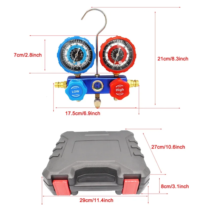 NEW Car Air Conditioning Pressure Manifold Gauge Hose Kit R22 R-410A R-134a R-404A Refrigerant Pressure Gauge Set Storage Box