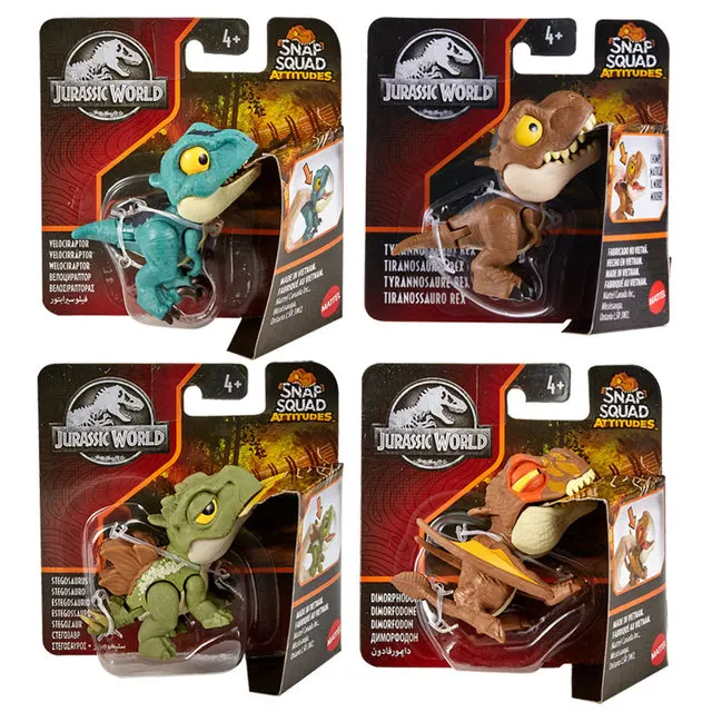 Original Mattel Jurassic World Dinosaur Action Figure Snap Squad Attitudes Dinossauro Anime Figure Kids Boys Toys for Children