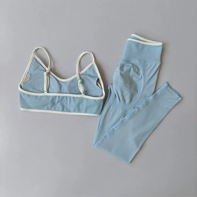 Fitnessanzug für Damen, Trägerhose mit Kontrastfarben-Patchwork, stoßfest, schlankmachend, schnelltrocknend, mit „Nude-Feel“-Gefühl, Yoga-Bekleidung – Detail 9