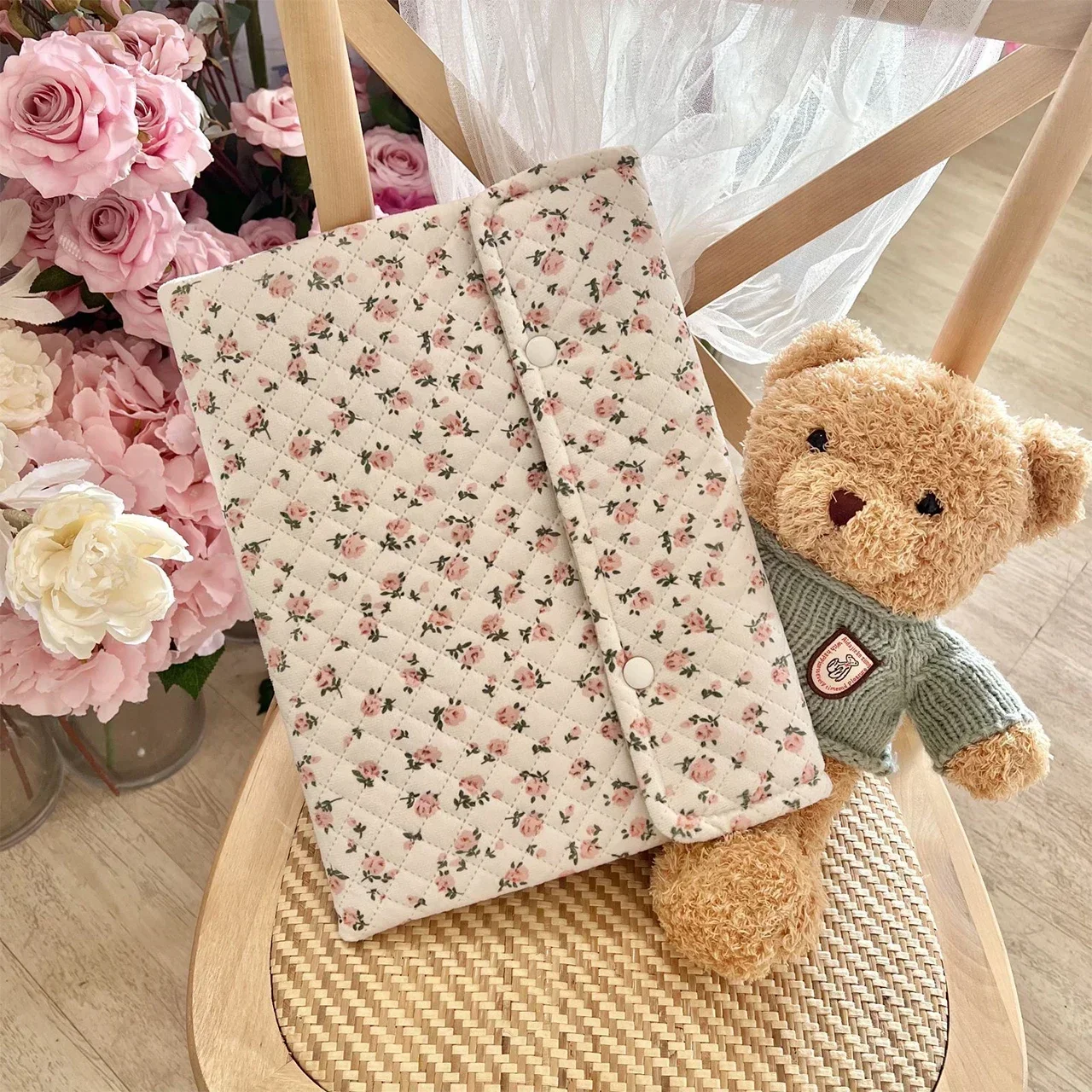 Flower Pattern Cute Laptop Sleeve Case Bag 11 13 14 Inch for Macbook Ipad 12.9 ASUS Samsung Tab S8 HP Laptop and Tablet Pouch