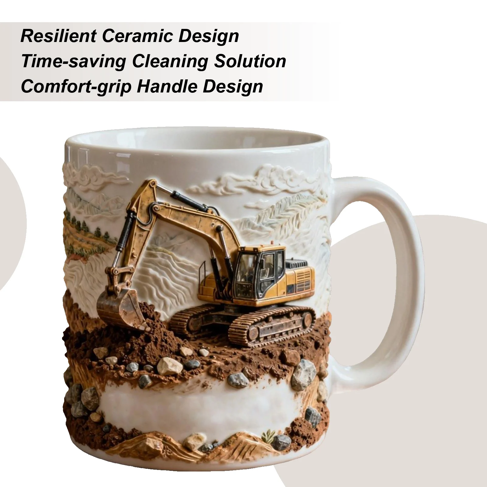 Ceramic Coffee Cup 11oz Excavator Drinking Mug With Handle Heat-Resistant Drinking Cup For Office Travel Living Room Home Cafe