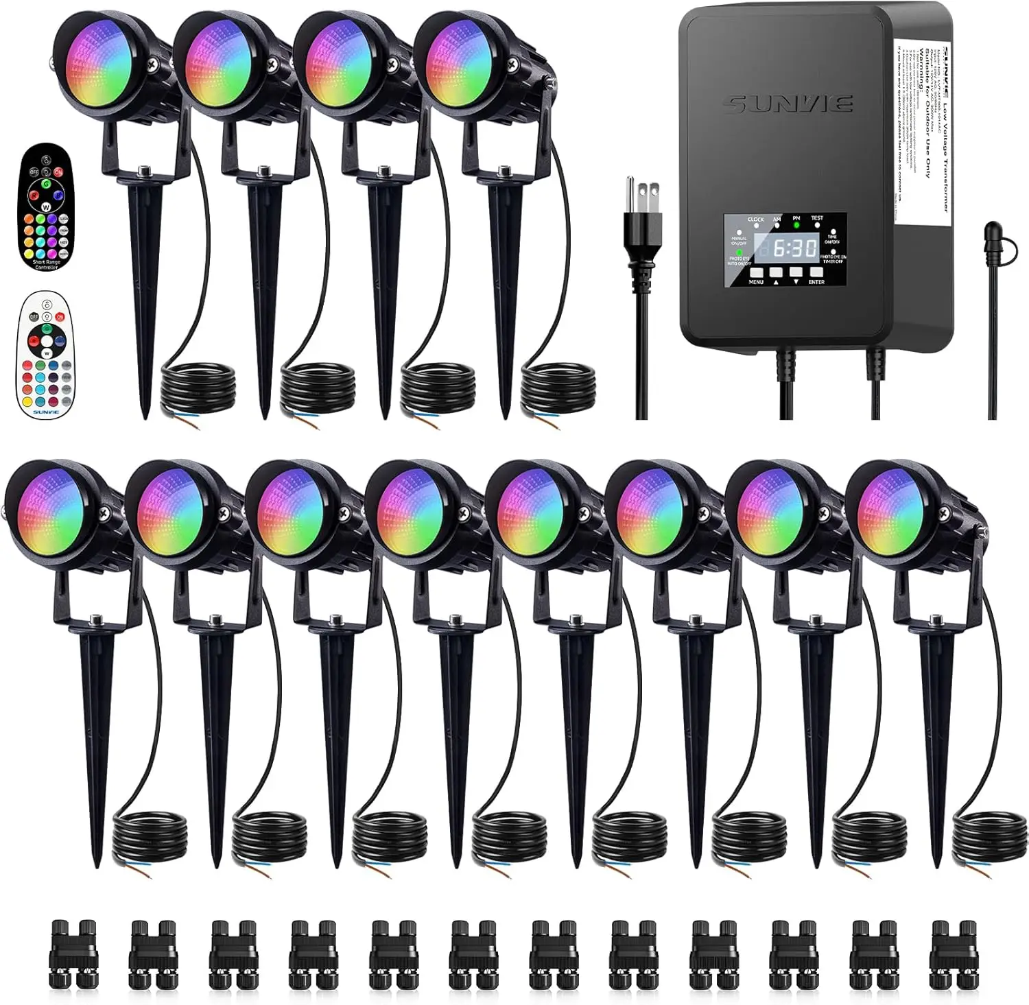 Sunvie 12 Pack Rgbw Color Changing Landscape Lights With 300W Low Voltage Landscape Transformer 12-24V Led Landscape Lighting