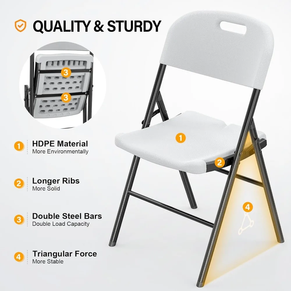 Folding Chairs, Heavy Duty Foldable Chair Portable Plastic Seat with Steel Frame for Indoor Outdoor Dinning Party