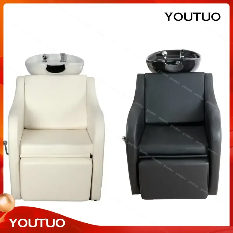 Popular Shampoo Chair with Leg Rest Comtable Hair Salon Equipment Super Quality Washing Unit  Ceramic Basin