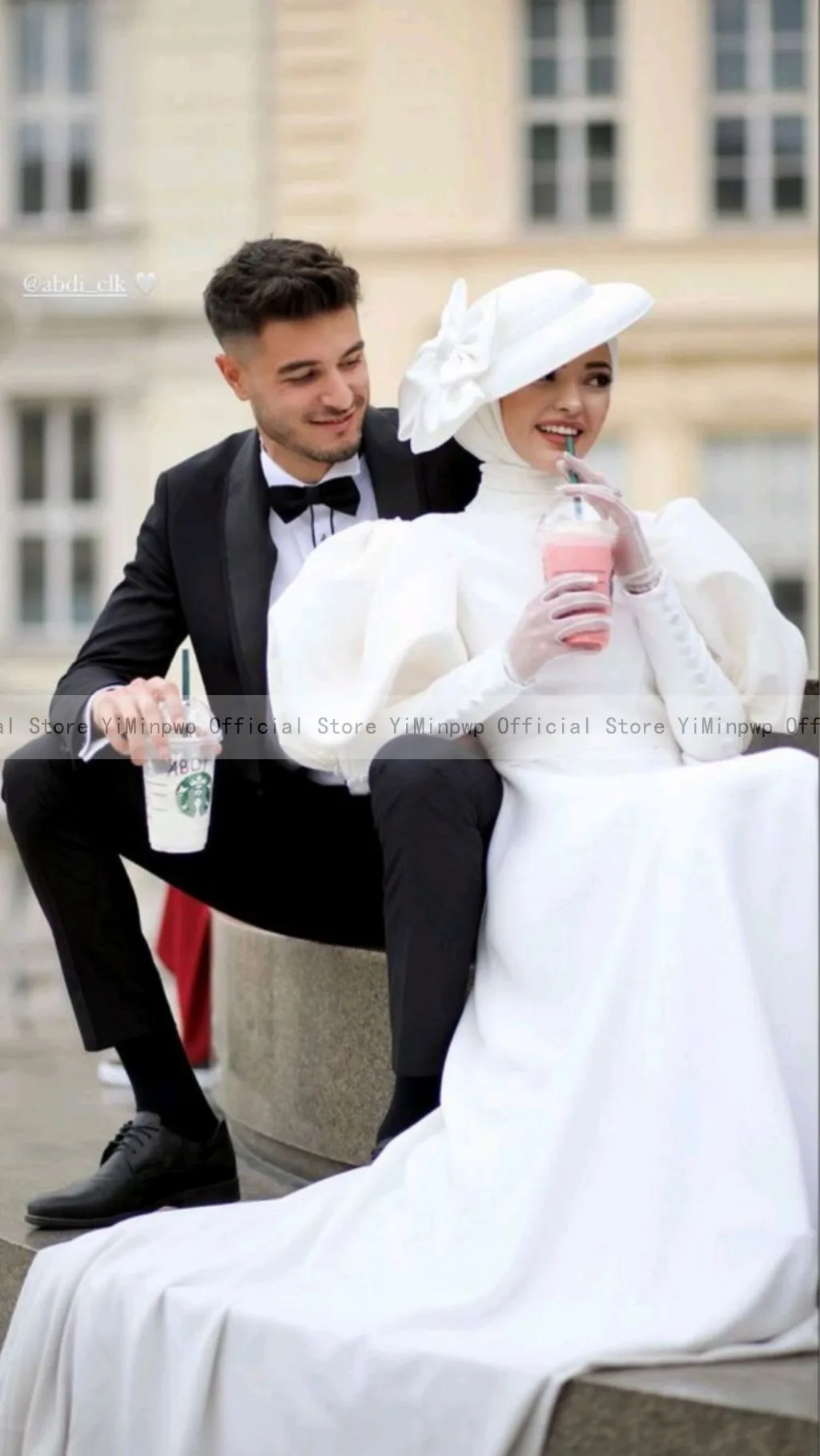 Vintage Muslim Wedding Dresses for Bride High Neck Gigot Sleeve Sweep Train Simple Bridal Gown Customized vestidos de novia